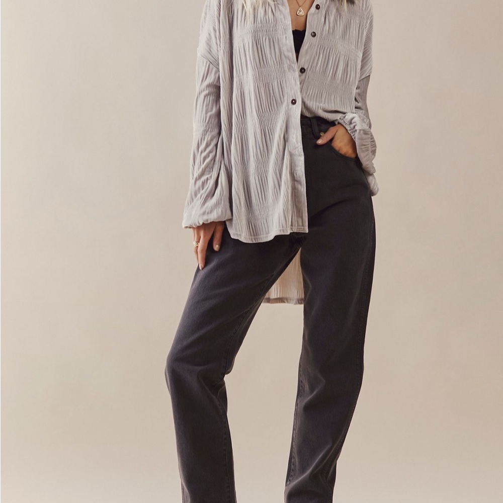 NWOT Free People My Best Top Gray Button-Up Blouse The velvet classic texture. - Picture 4 of 6